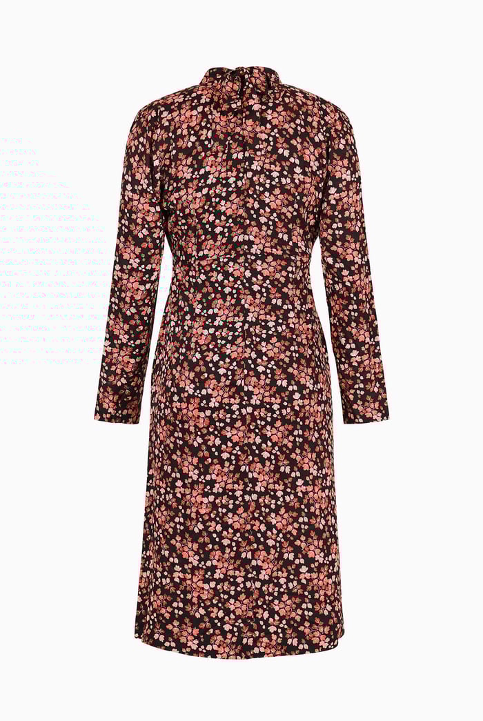 Dark Floral High Neck Ruched Midi Dress