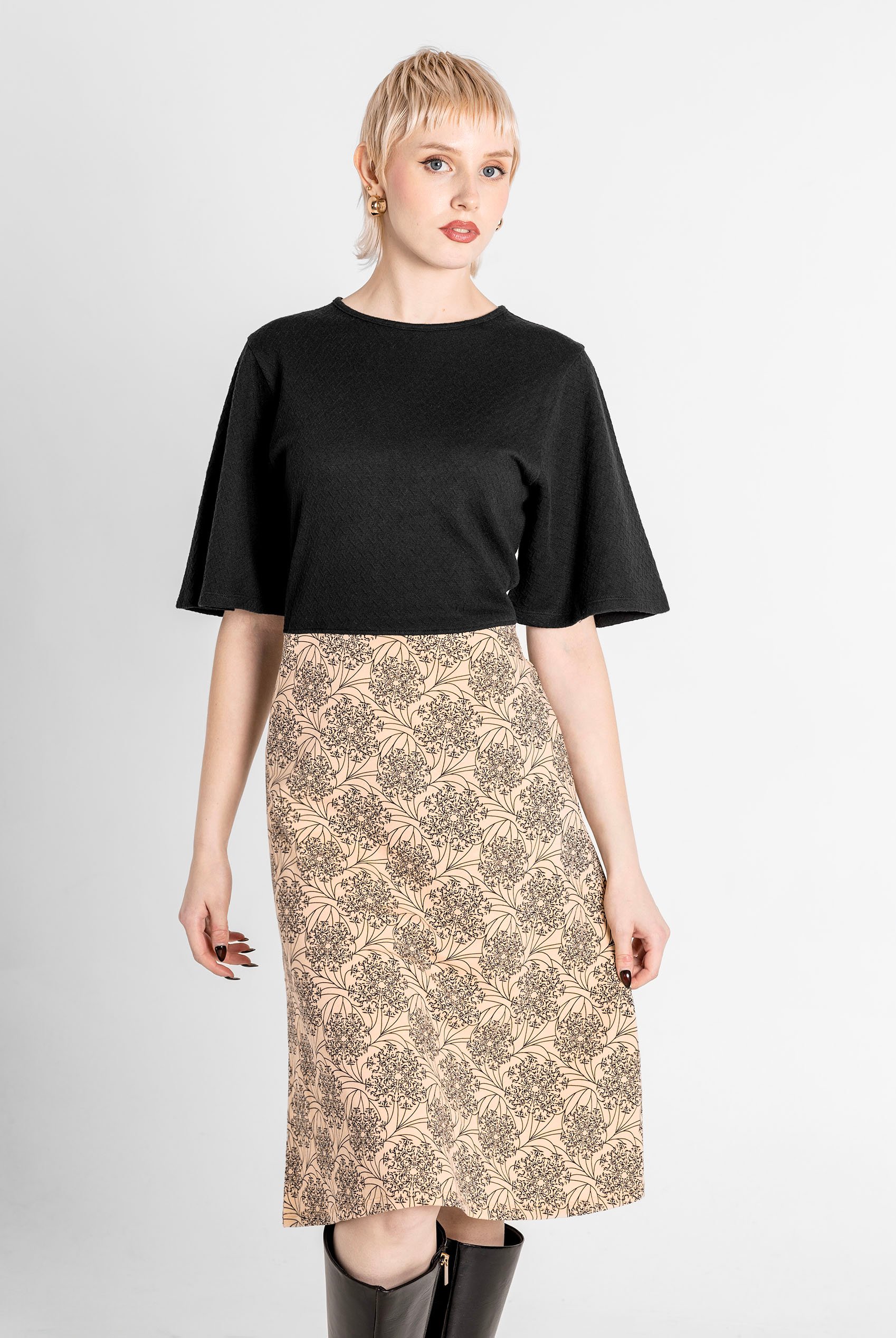 Printed Skirt Detail Design Jersey Dress
