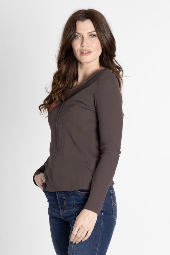 Scoop Neckline Long Sleeve Ribbed Top