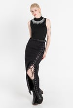 Black Denim Skirt With Asymmetric Lace Up Details