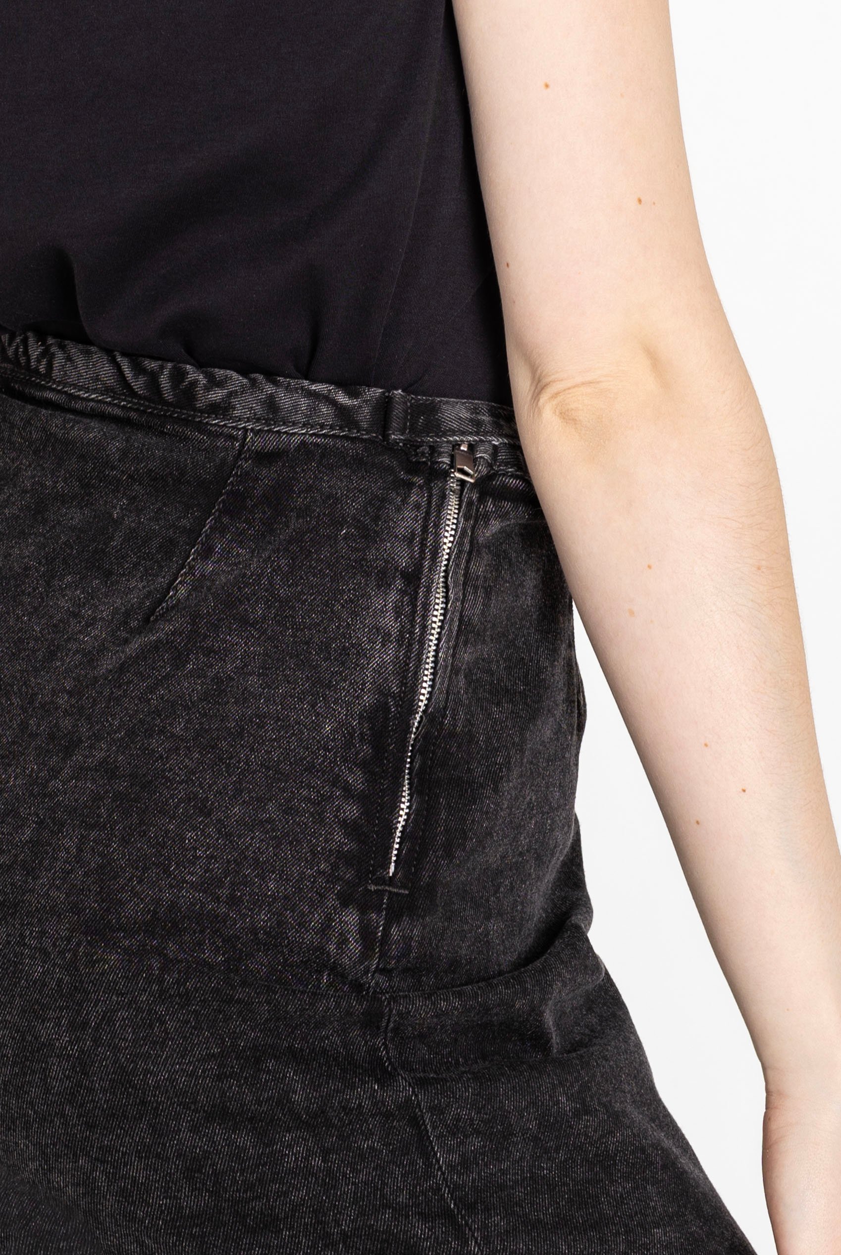 Black Denim Skirt With Asymmetric Lace Up Details