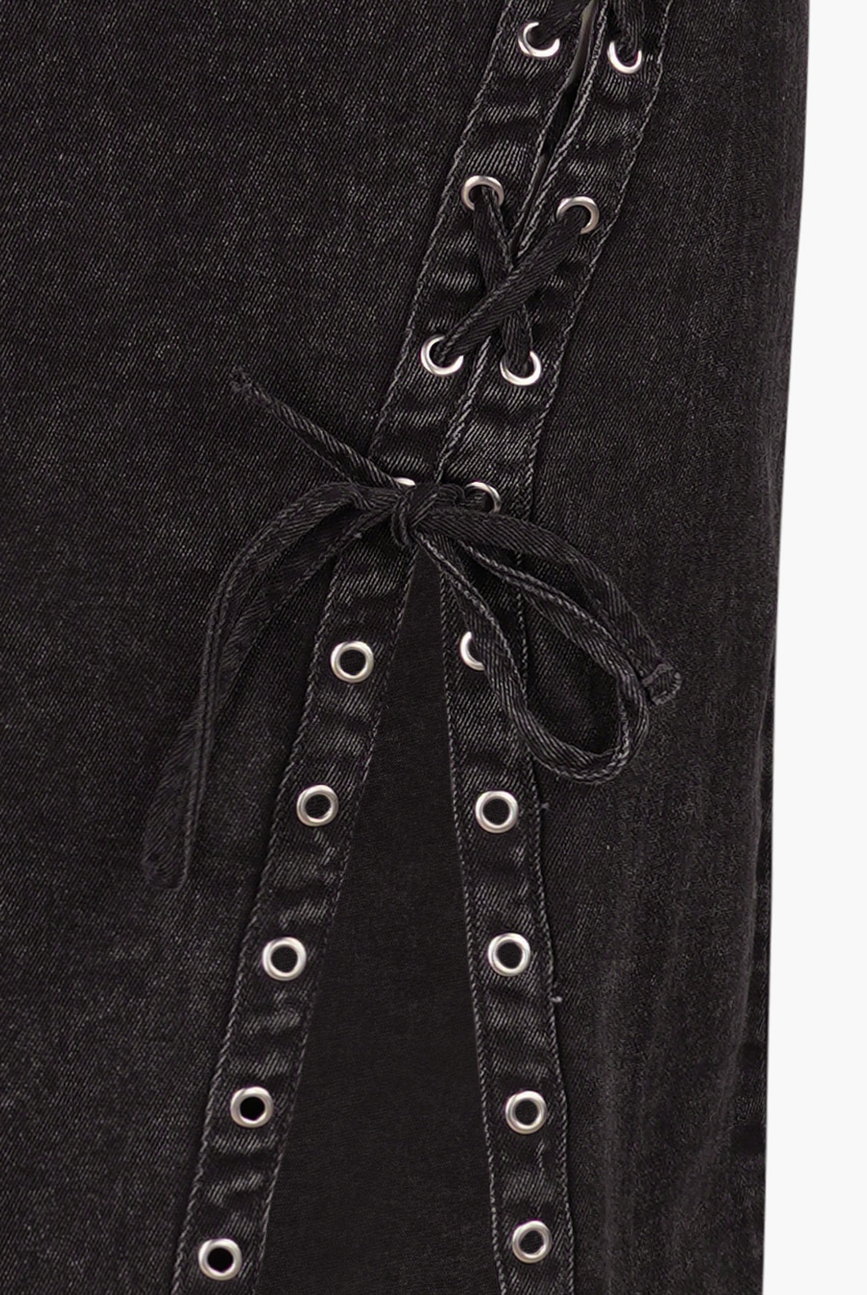 Black Denim Skirt With Asymmetric Lace Up Details