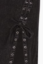 Black Denim Skirt With Asymmetric Lace Up Details