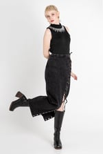 Black Denim Skirt With Asymmetric Lace Up Details