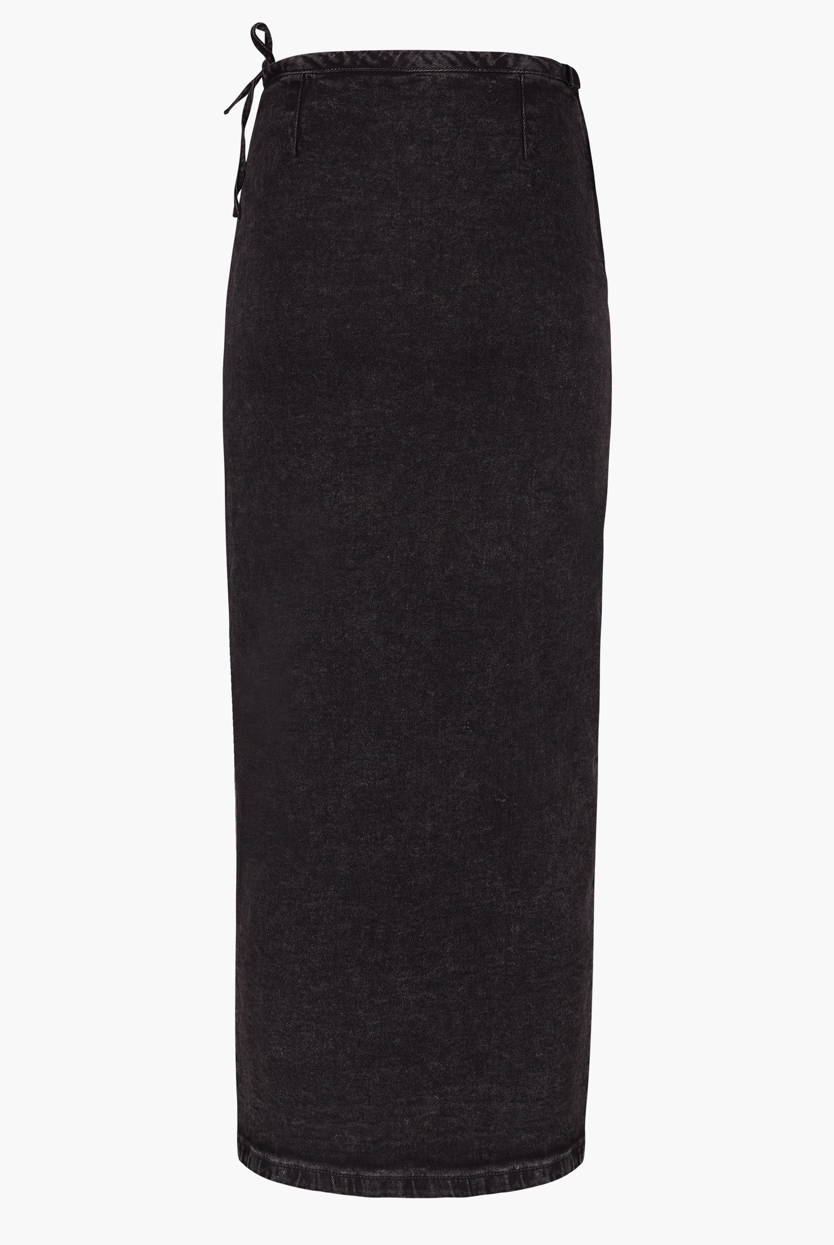 Black Denim Skirt With Asymmetric Lace Up Details