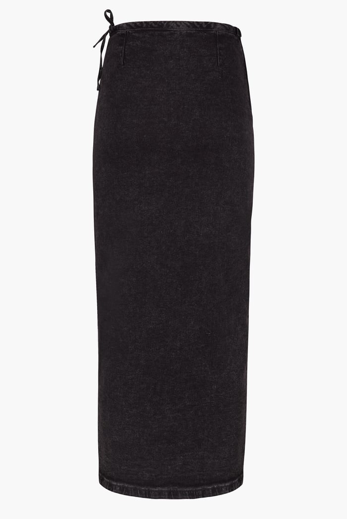 Black Denim Skirt With Asymmetric Lace Up Details