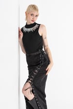 Black Denim Skirt With Asymmetric Lace Up Details