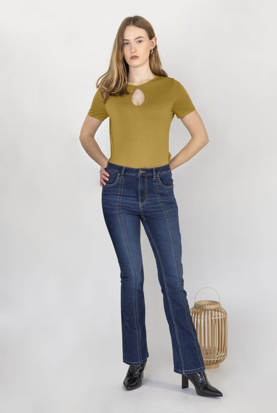 Key Hole Detail Short Sleeve Viscose Top