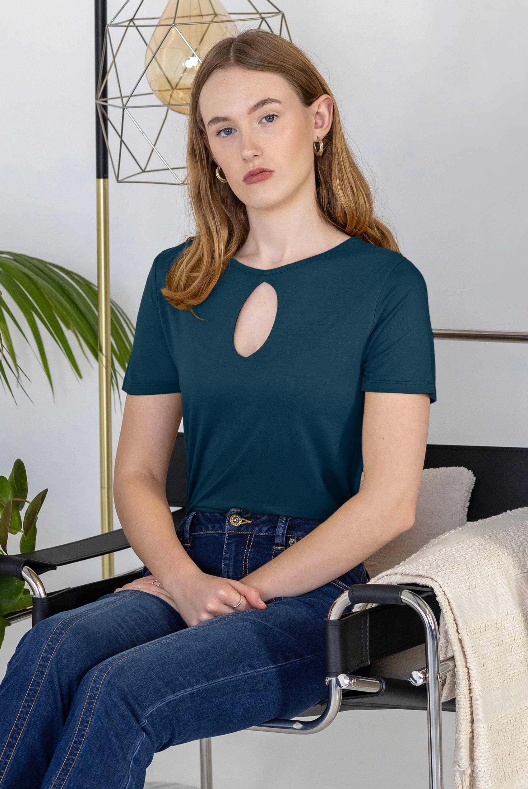 Key Hole Detail Short Sleeve Viscose Top