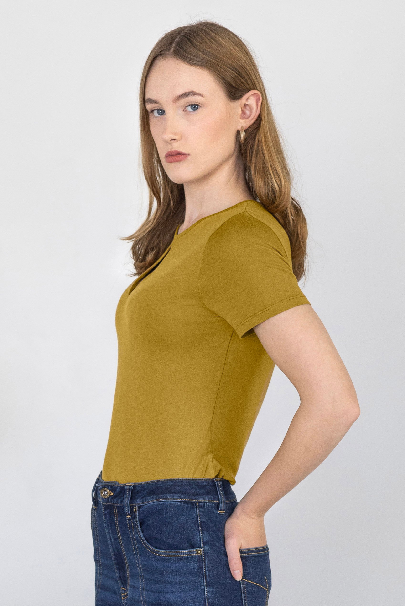 Key Hole Detail Short Sleeve Viscose Top