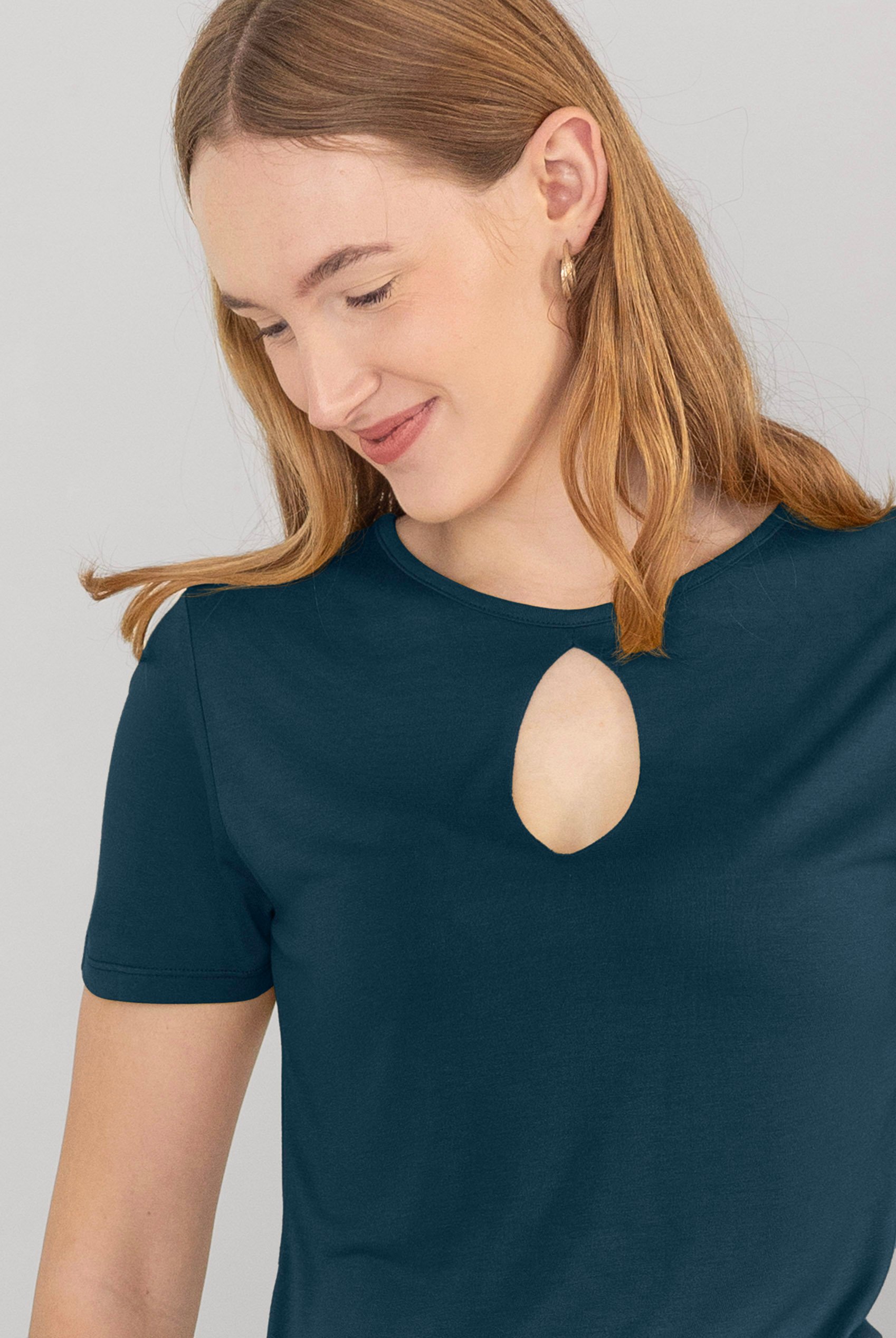Key Hole Detail Short Sleeve Viscose Top