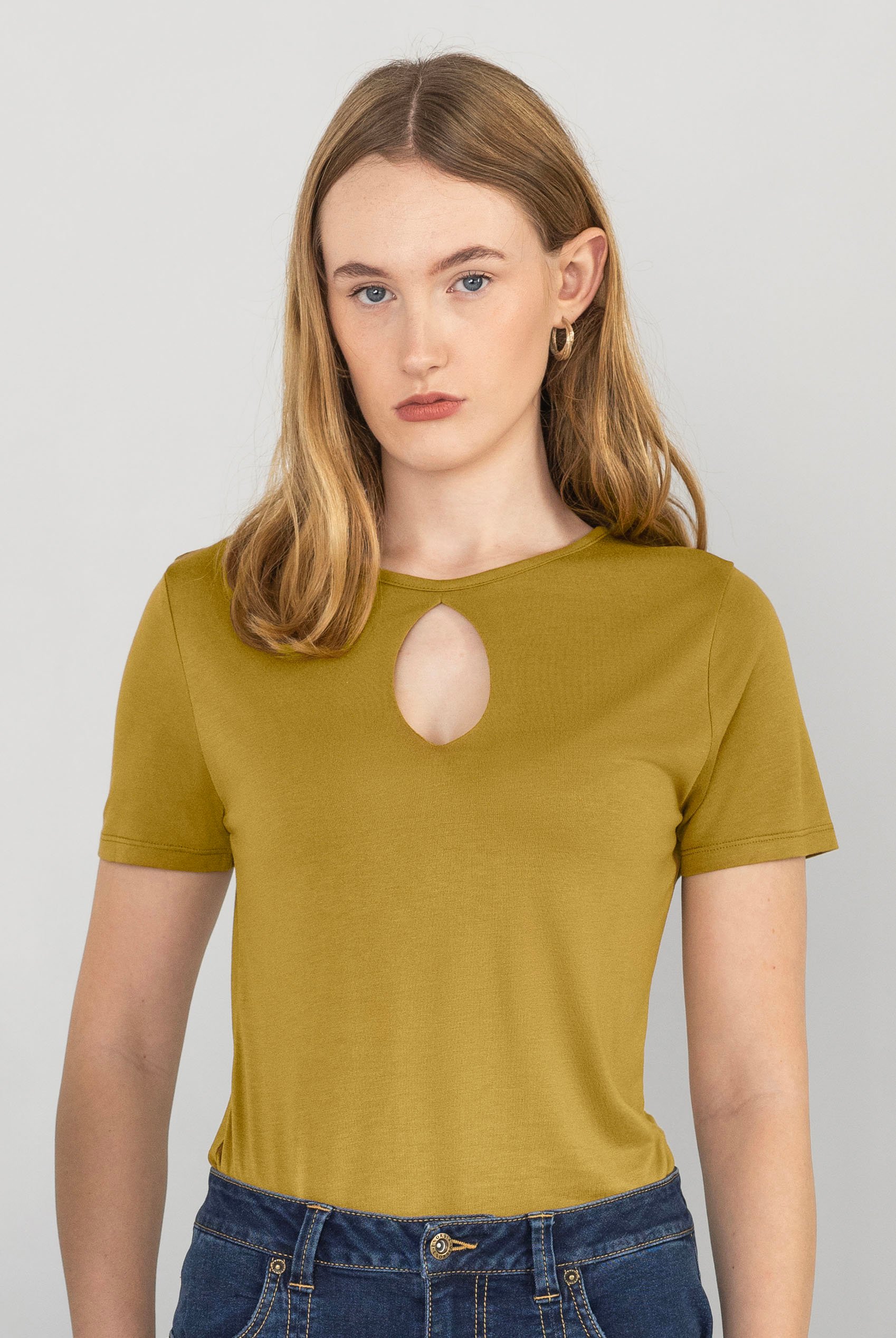Key Hole Detail Short Sleeve Viscose Top