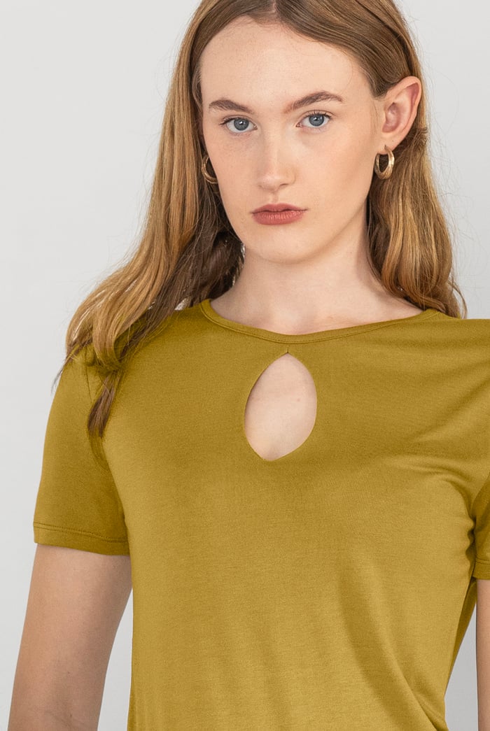 Key Hole Detail Short Sleeve Viscose Top