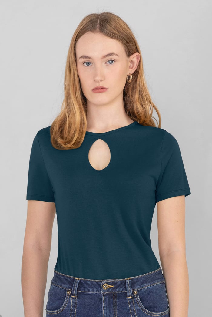 Key Hole Detail Short Sleeve Viscose Top