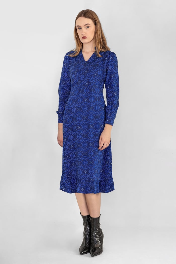 V-Neck Puff Sleeve Midi Dress
