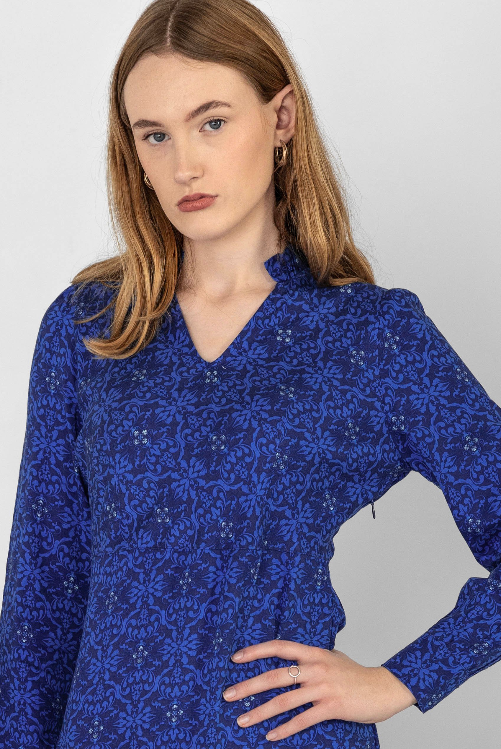 V-Neck Puff Sleeve Midi Dress