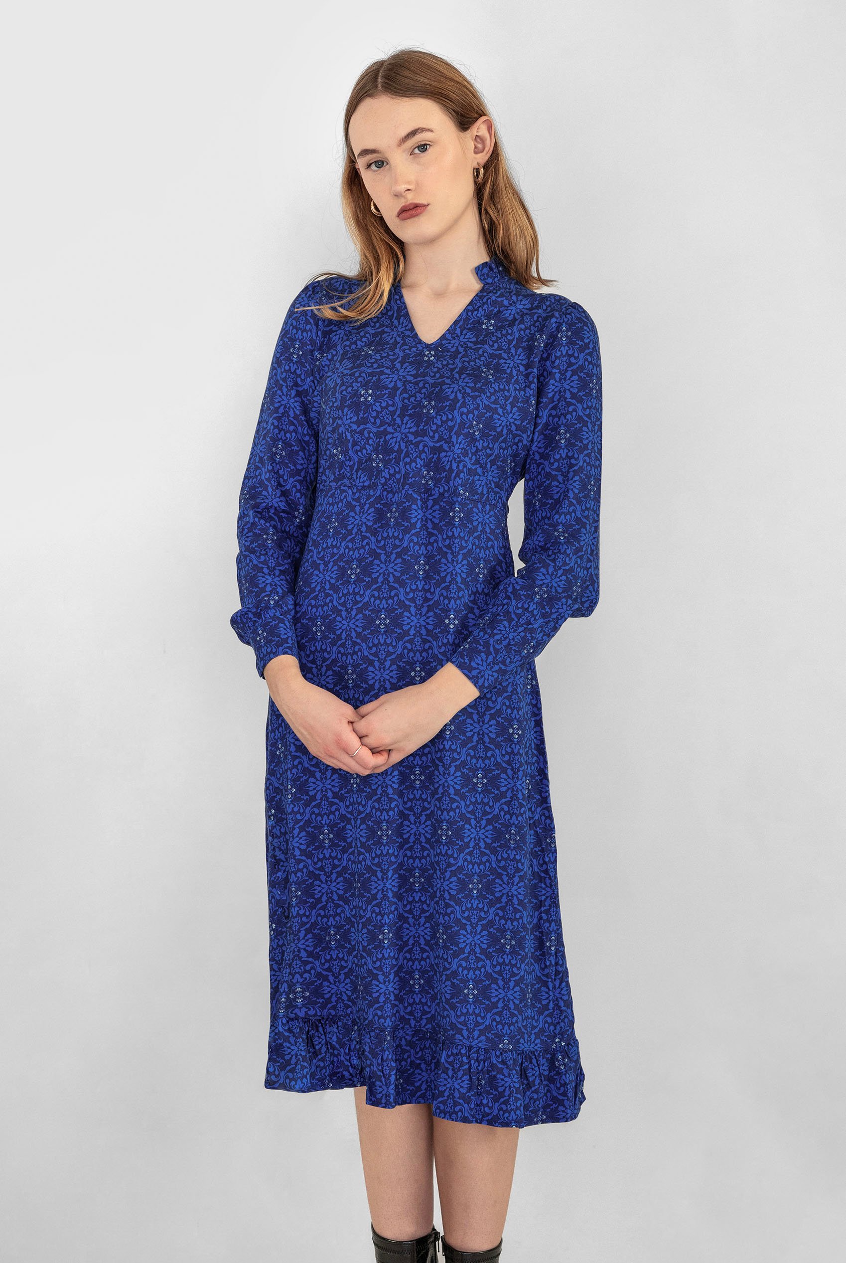 V-Neck Puff Sleeve Midi Dress