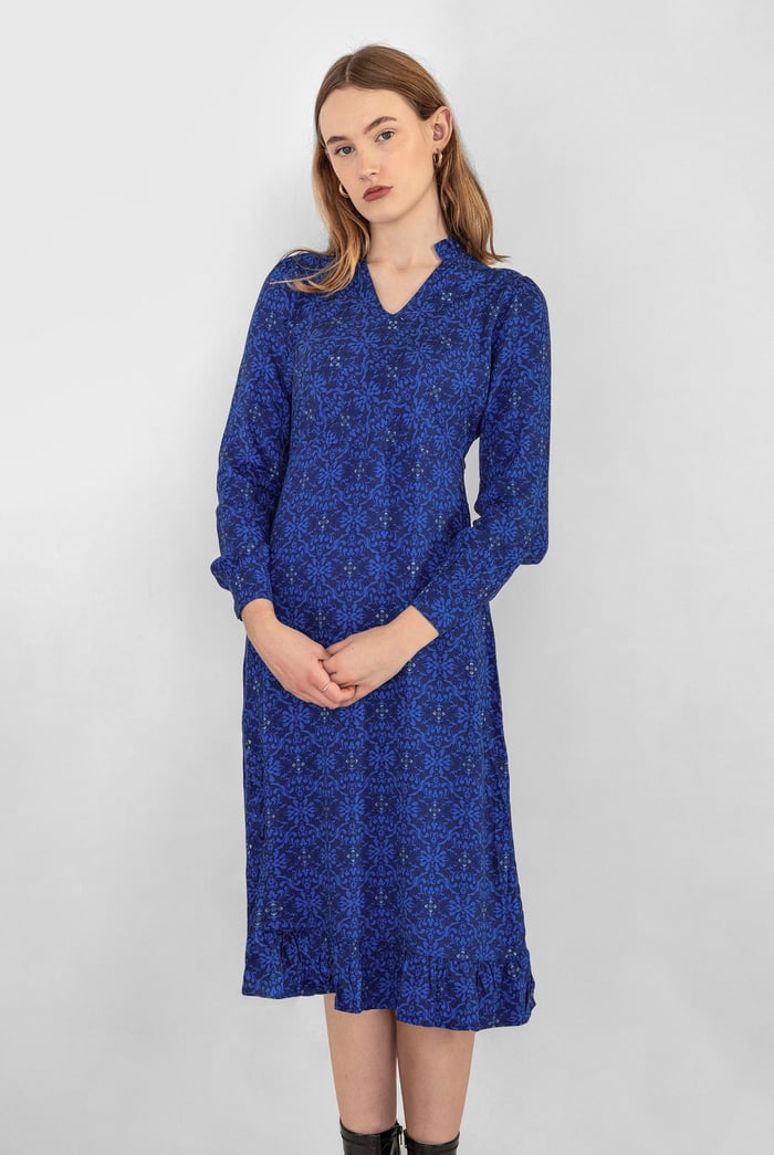 V-Neck Puff Sleeve Midi Dress