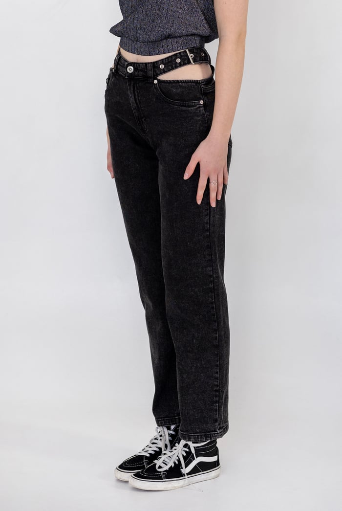 Wide-Leg Comfort Jeans With Waist Cut-Outs