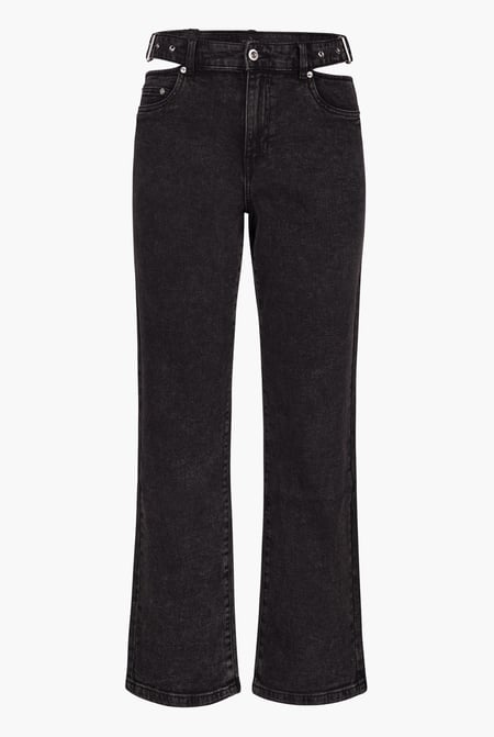 Black Wide-Leg Comfort Jeans With Waist Cut-Outs