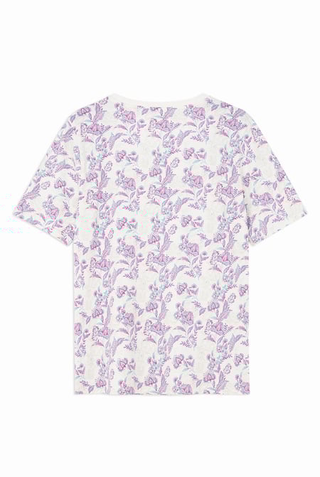 White Crayon Leaf Printed T-Shirt