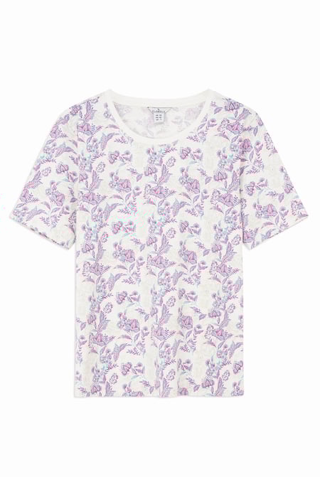 White Crayon Leaf Printed T-Shirt