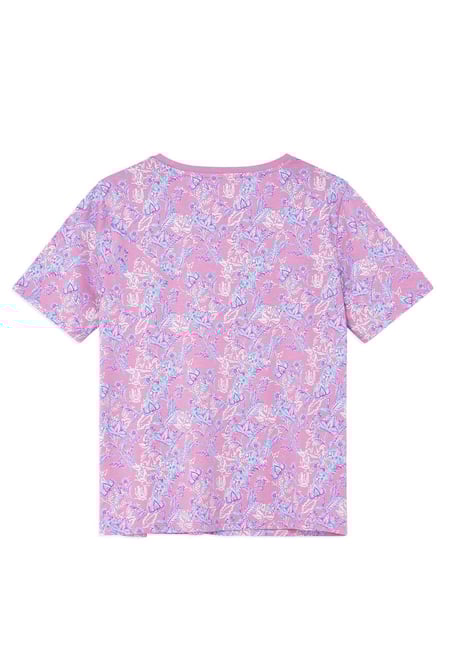 Pink Crayon Leaf Printed T-Shirt