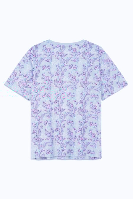Blue Crayon Leaf Printed T-Shirt