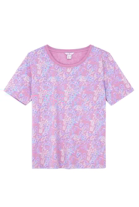 White Crayon Leaf Printed T-Shirt
