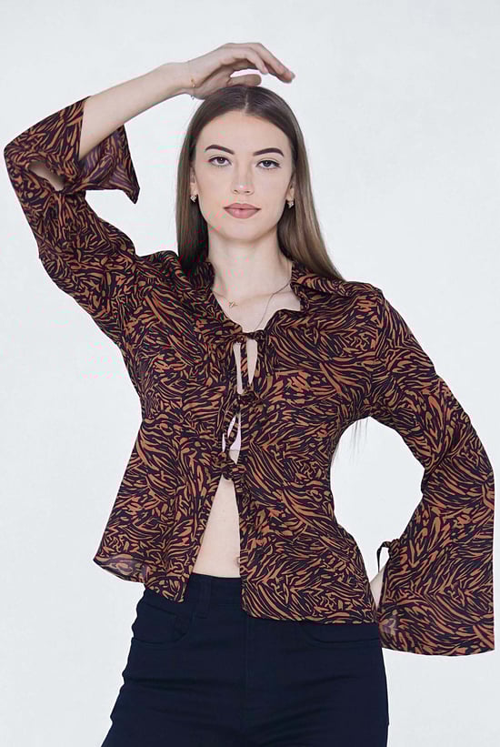 Tie Open Front Viscose Blouse