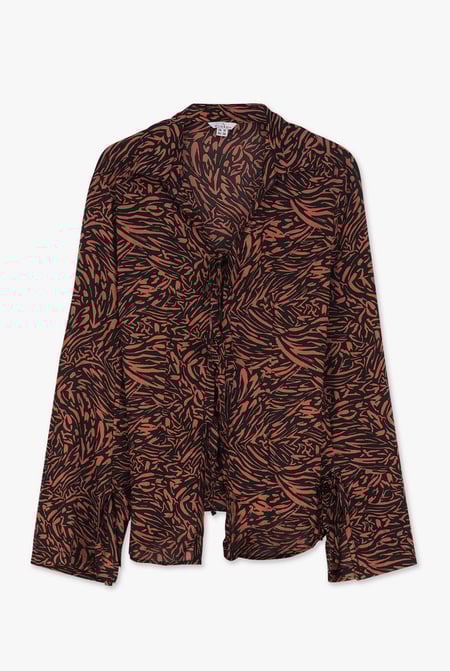 Black Tie Open Front Viscose Blouse
