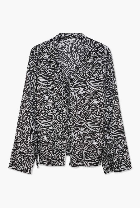 Black Tie Open Front Viscose Blouse
