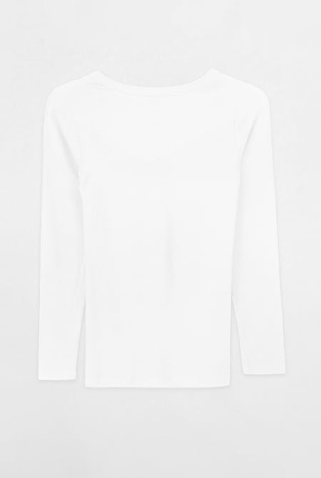 Womens White Wide V-neck Casual T-Shirt