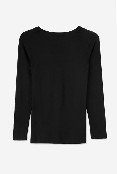 Womens Black Wide V-neck Casual T-Shirt