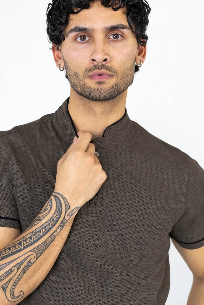 Band Collar Interlock Polo Shirt