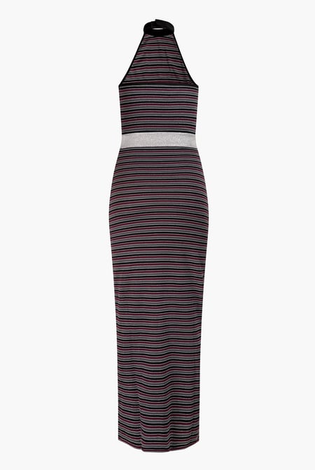 Red Halter Neck Open Back Rib Long Dress