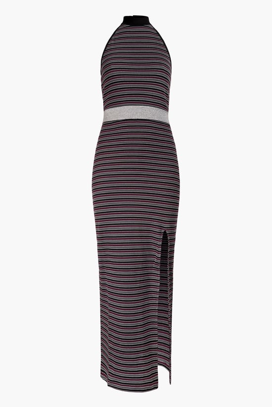 Red Halter Neck Open Back Rib Long Dress