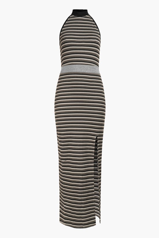 Brown Halter Neck Open Back Rib Long Dress