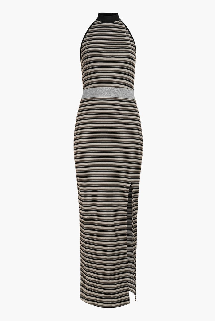 Halter Neck Open Back Rib Long Dress