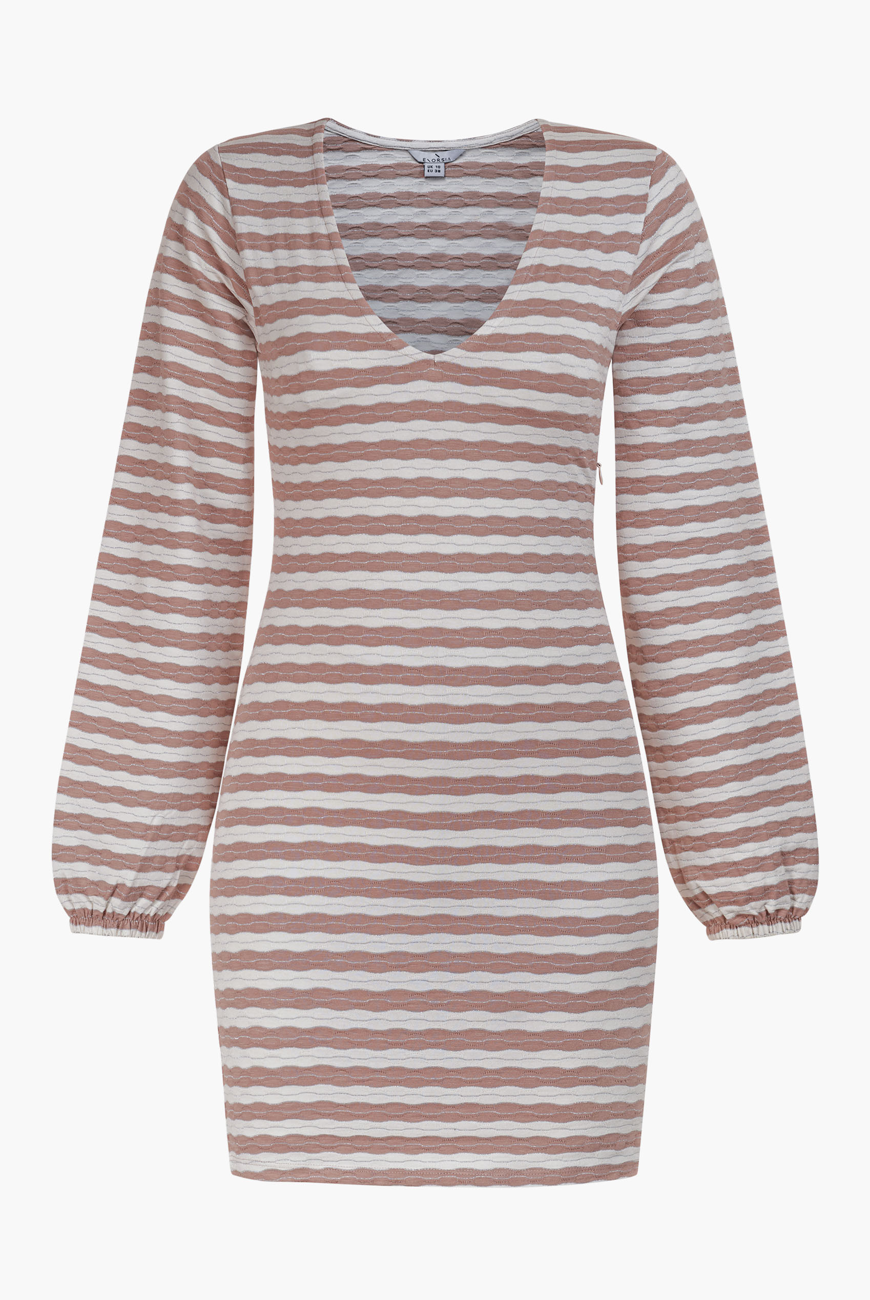 Metallic Silver V-Neck Long Sleeve Mini Dress