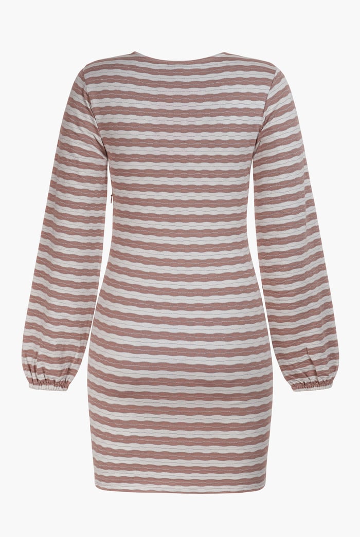 Metallic Silver V-Neck Long Sleeve Mini Dress