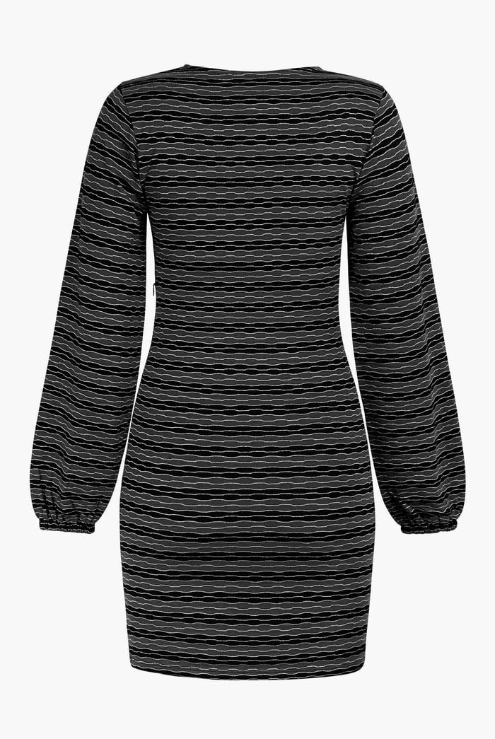Metallic Silver V-Neck Long Sleeve Mini Dress