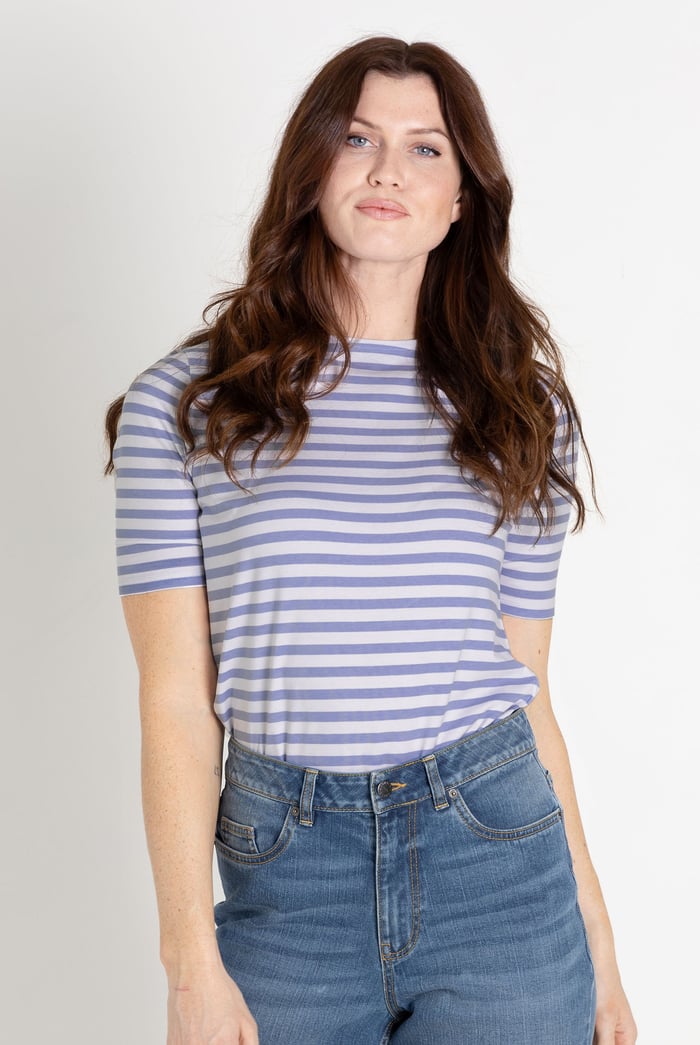 Stripe Jersey Button Back T-Shirt Top