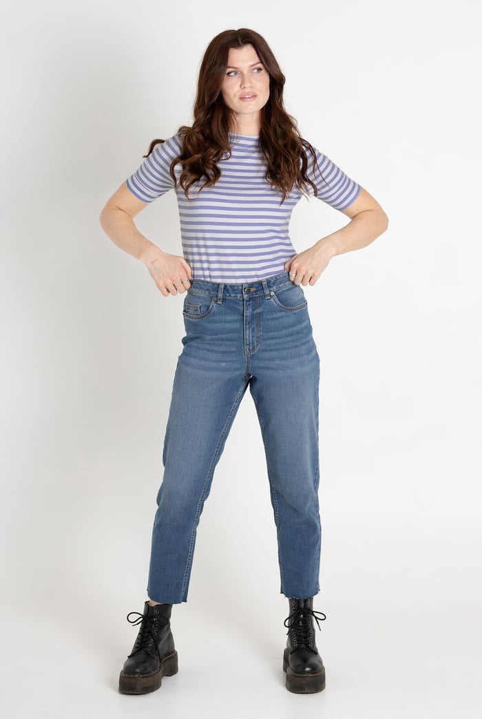 Stripe Jersey Button Back T-Shirt Top