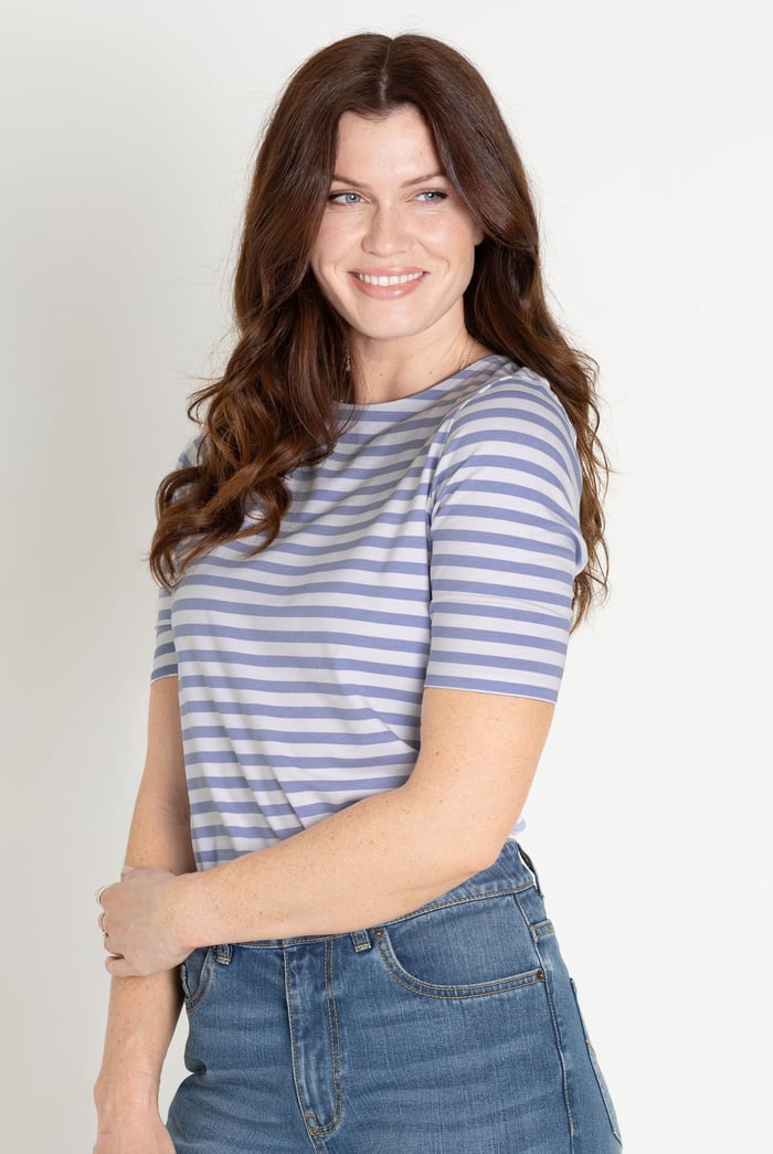 Stripe Jersey Button Back T-Shirt Top