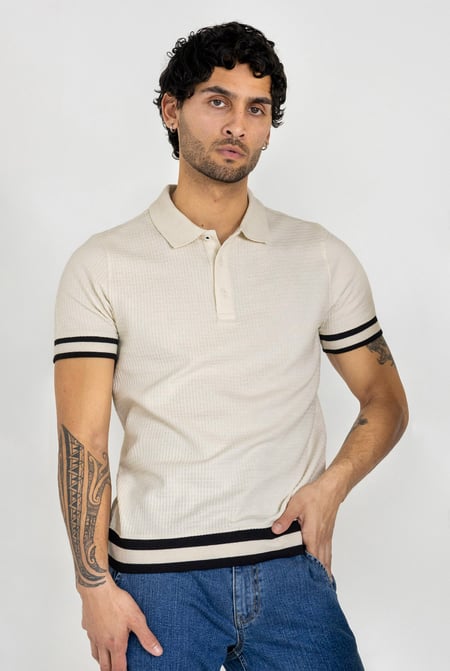 Men's White Premium Polo Shirt With Stripe Rib