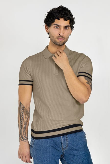 Men's White Premium Polo Shirt With Stripe Rib