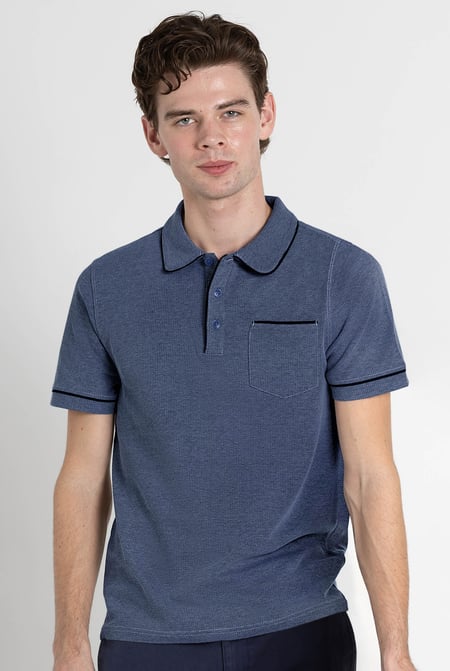 Grey Cotton Jersey Club Collar Polo
