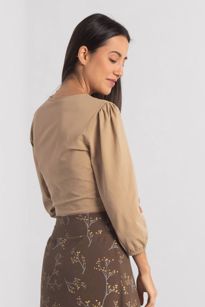 Womens Ruched Long Sleeve Crop Top