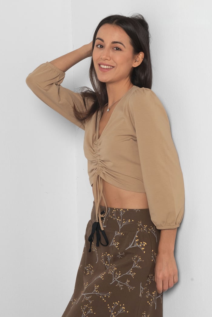 Womens Ruched Long Sleeve Crop Top